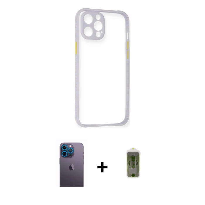 MARSİLYAN™- iPhone 12 Pro Max Kılıf Nova Asil Özel Seri - Siyah Joko Magic 5D Hayalet Cam + Mavi Neon Fosforlu Kamera Lens