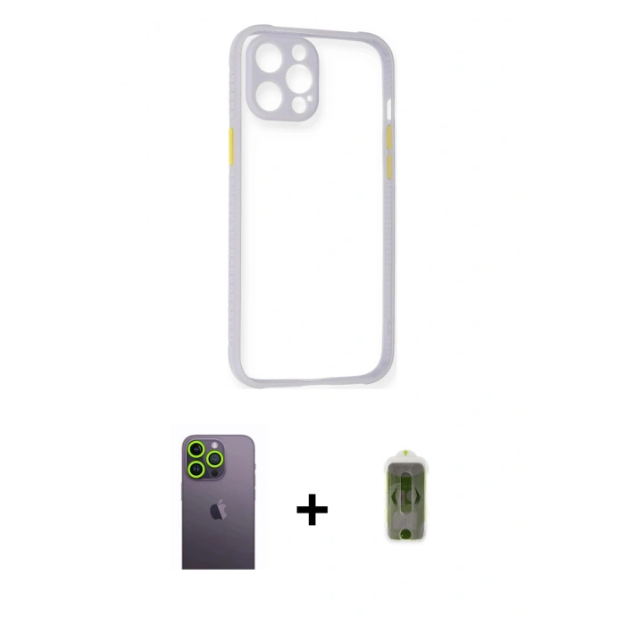 MARSİLYAN™- iPhone 12 Pro Max Kılıf Nova Asil Özel Seri - Siyah Joko Magic 5D Hayalet Cam + Neon Fosforlu Kamera Lens - YL