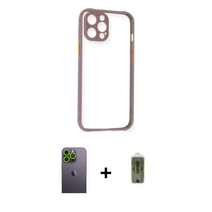 MARSİLYAN™- iPhone 12 Pro Max Kılıf Nova Asil Özel Seri - Siyah Joko Magic 5D Hayalet Cam + Neon Fosforlu Kamera Lens - YL