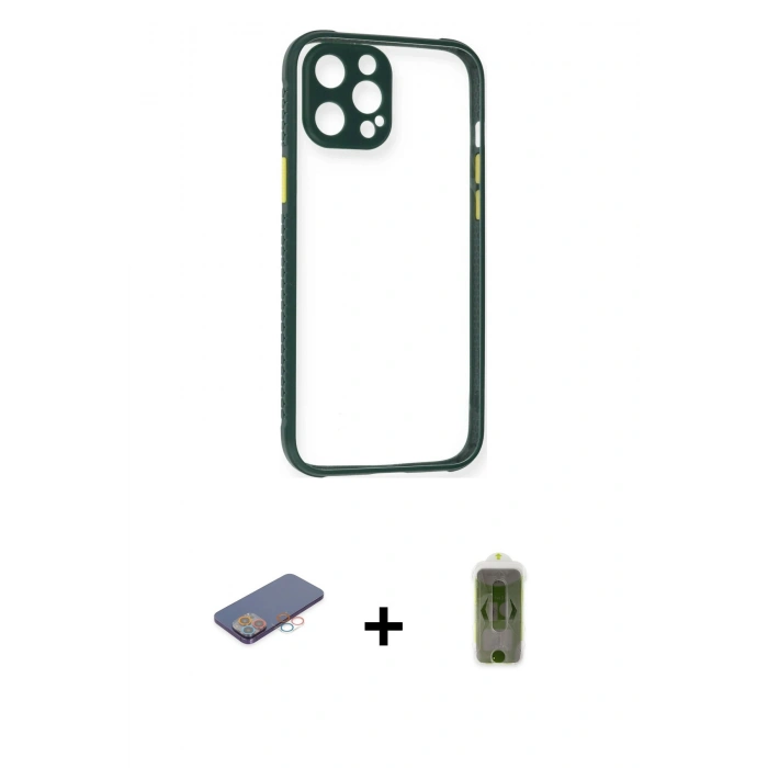MARSİLYAN™- iPhone 12 Pro Max Kılıf Nova Asil Özel Seri - Siyah Joko Magic 5D Hayalet Cam + Renkli Kamera Lens Koruma Cam - PE