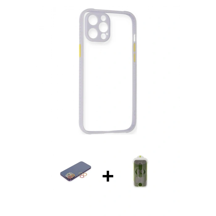 MARSİLYAN™- iPhone 12 Pro Max Kılıf Nova Asil Özel Seri - Siyah Joko Magic 5D Hayalet Cam + Renkli Kamera Lens Koruma Cam - TU