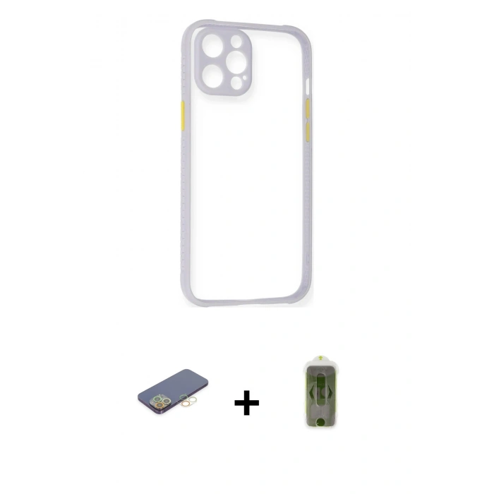 MARSİLYAN™- iPhone 12 Pro Max Kılıf Nova Asil Özel Seri - Siyah Joko Magic 5D Hayalet Cam + Renkli Kamera Lens Koruma Cam - SI
