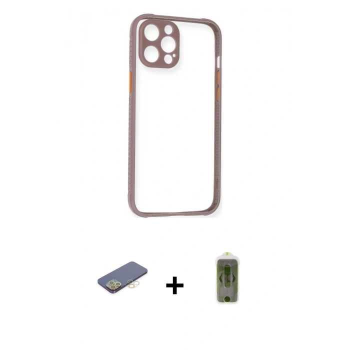 MARSİLYAN™- iPhone 12 Pro Max Kılıf Nova Asil Özel Seri - Siyah Joko Magic 5D Hayalet Cam + Renkli Kamera Lens Koruma Cam - SI