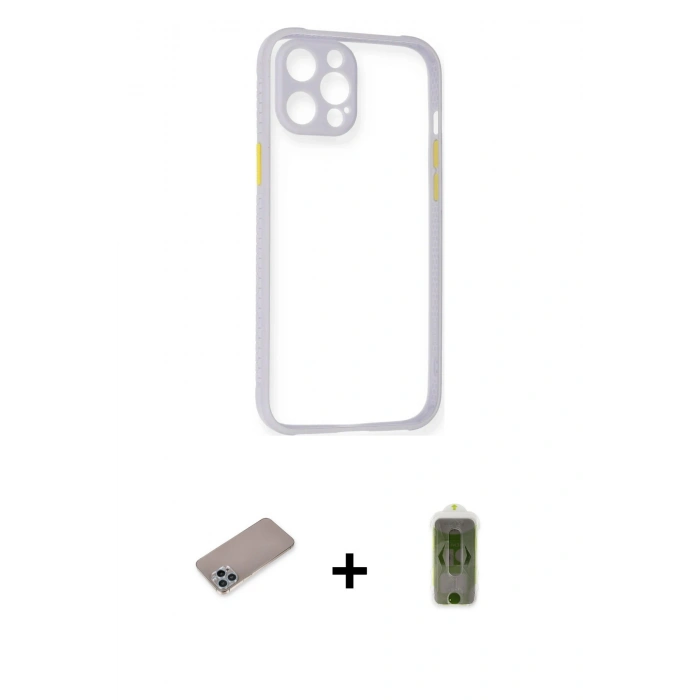 MARSİLYAN™- iPhone 12 Pro Max Kılıf Nova Asil Özel Seri - Siyah Joko Magic 5D Hayalet Cam + Sierra Blue Shine Kamera Lens Koruma Cam