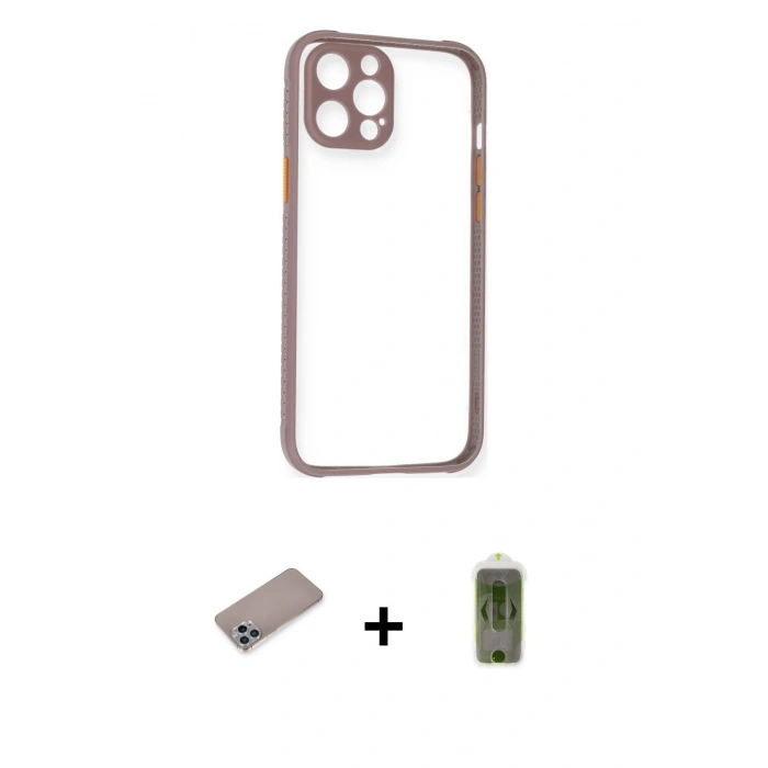 MARSİLYAN™- iPhone 12 Pro Max Kılıf Nova Asil Özel Seri - Siyah Joko Magic 5D Hayalet Cam + Sierra Blue Shine Kamera Lens Koruma Cam