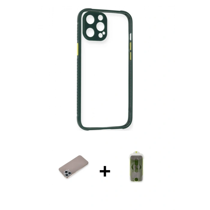 MARSİLYAN™- iPhone 12 Pro Max Kılıf Nova Asil Özel Seri - Siyah Joko Magic 5D Hayalet Cam + Sierra Blue Shine Kamera Lens Koruma Cam