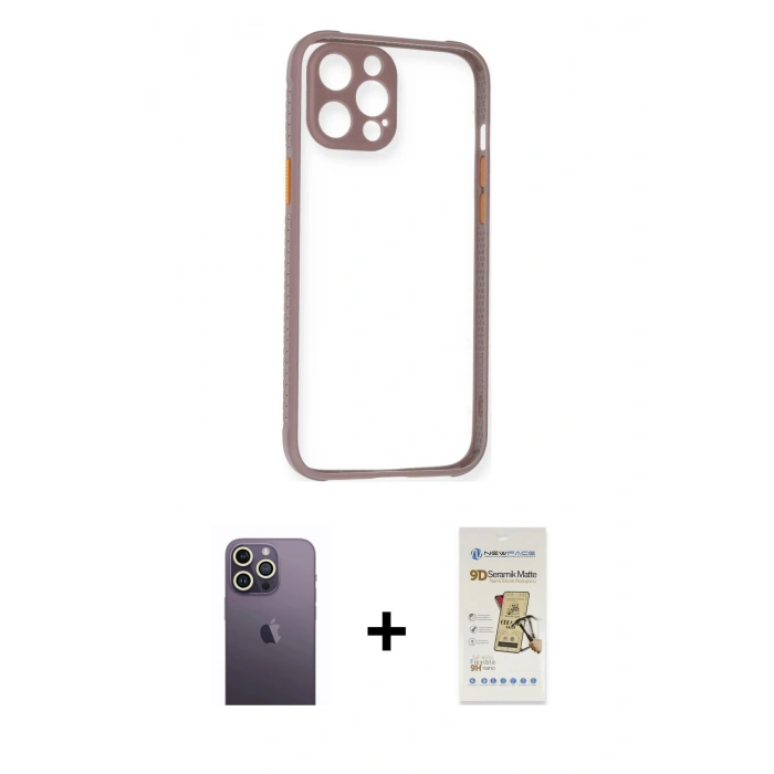 MARSİLYAN™- iPhone 12 Pro Max Kılıf Nova Asil Özel Seri - Siyah Mat Seramik Nano Ekran Koruyucu + Neon Fosforlu Kamera Lens - BZ