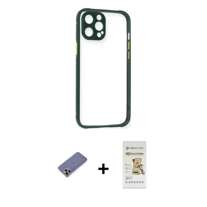 MARSİLYAN™- iPhone 12 Pro Max Kılıf Nova Asil Özel Seri - Siyah Mat Seramik Nano Ekran Koruyucu + Metal Kamera Lens Koruma Cam - GD