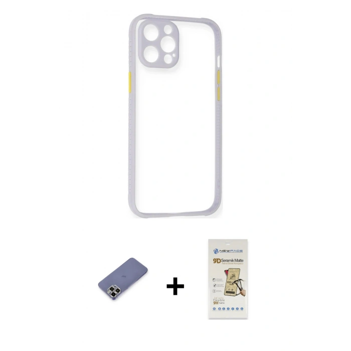 MARSİLYAN™- iPhone 12 Pro Max Kılıf Nova Asil Özel Seri - Siyah Mat Seramik Nano Ekran Koruyucu + Metal Kamera Lens Koruma Cam - GD