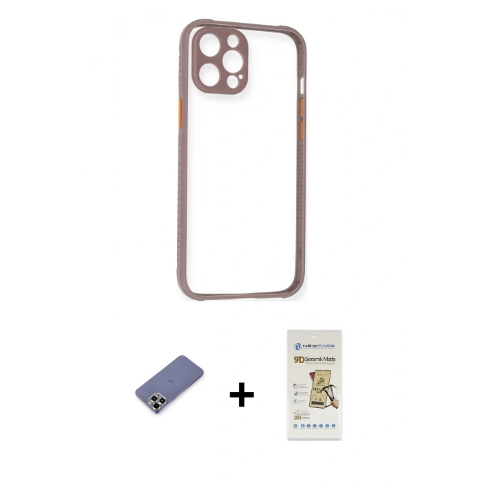 MARSİLYAN™- iPhone 12 Pro Max Kılıf Nova Asil Özel Seri - Siyah Mat Seramik Nano Ekran Koruyucu + Metal Kamera Lens Koruma Cam - GD