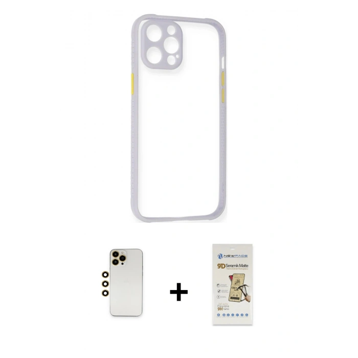MARSİLYAN™- iPhone 12 Pro Max Kılıf Nova Asil Özel Seri - Siyah Mat Seramik Nano Ekran Koruyucu + Gold Shine Kamera Lens