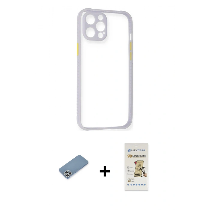 MARSİLYAN™- iPhone 12 Pro Max Kılıf Nova Asil Özel Seri - Siyah Mat Seramik Nano Ekran Koruyucu + Shine Kamera Lens Koruma Cam - GS