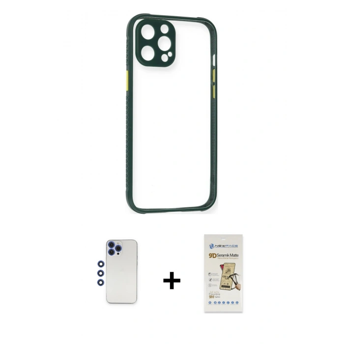 MARSİLYAN™- iPhone 12 Pro Max Kılıf Nova Asil Özel Seri - Siyah Mat Seramik Nano Ekran Koruyucu + Shine Kamera Lens - LT