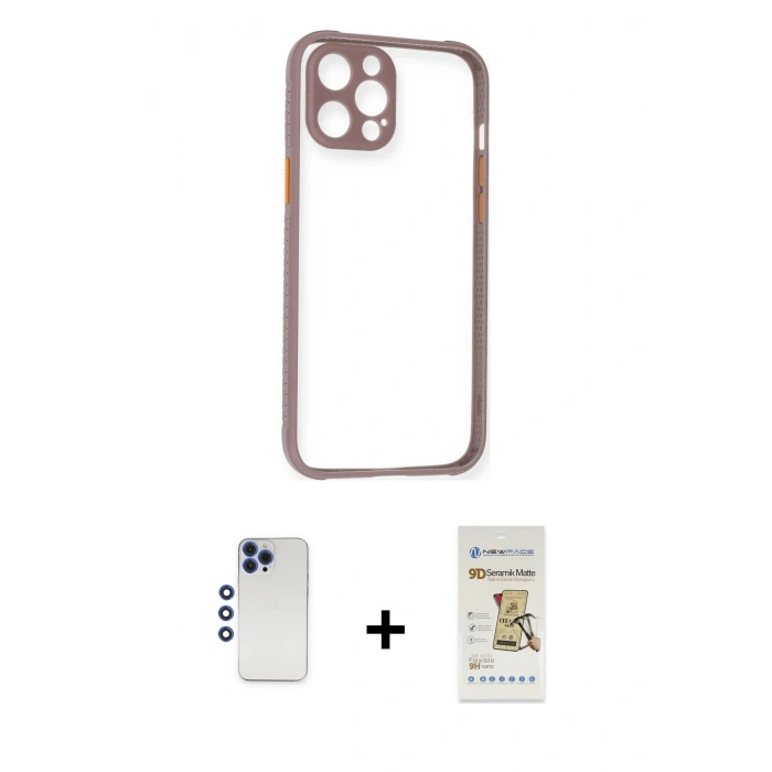 MARSİLYAN™- iPhone 12 Pro Max Kılıf Nova Asil Özel Seri - Siyah Mat Seramik Nano Ekran Koruyucu + Shine Kamera Lens - LT