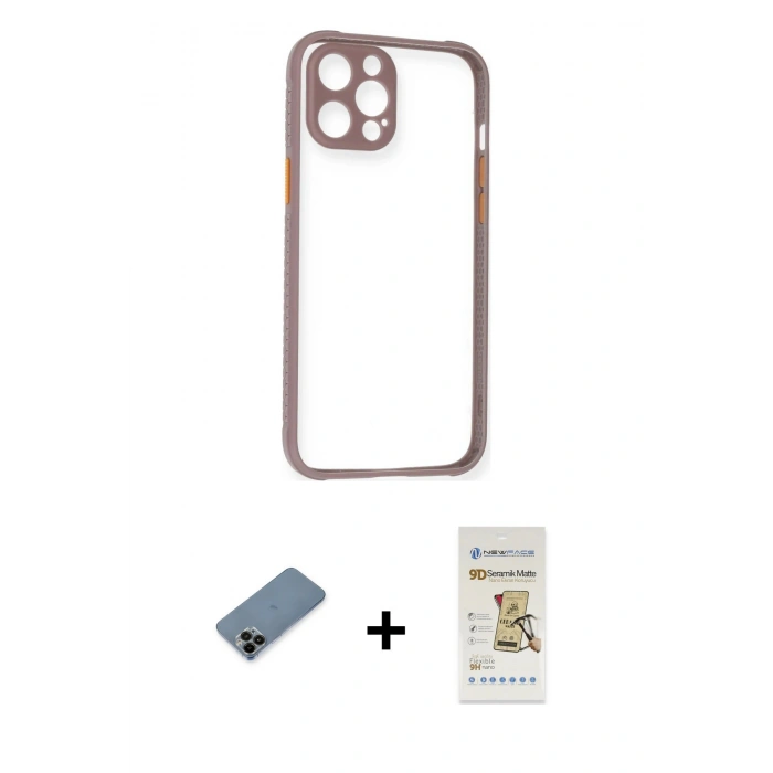 MARSİLYAN™- iPhone 12 Pro Max Kılıf Nova Asil Özel Seri - Siyah Mat Seramik Nano Ekran Koruyucu + Shine Kamera Lens Koruma Cam - SH