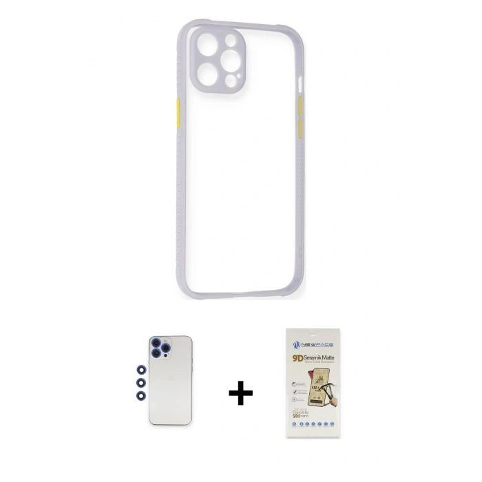 MARSİLYAN™- iPhone 12 Pro Max Kılıf Nova Asil Özel Seri - Siyah Mat Seramik Nano Ekran Koruyucu + Shine Kamera Lens - LT
