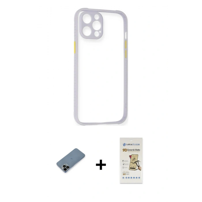 MARSİLYAN™- iPhone 12 Pro Max Kılıf Nova Asil Özel Seri - Siyah Mat Seramik Nano Ekran Koruyucu + Shine Kamera Lens Koruma Cam - SH