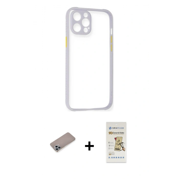 MARSİLYAN™- iPhone 12 Pro Max Kılıf Nova Asil Özel Seri - Siyah Mat Seramik Nano Ekran Koruyucu + Shine Kamera Lens Koruma Cam - SABE