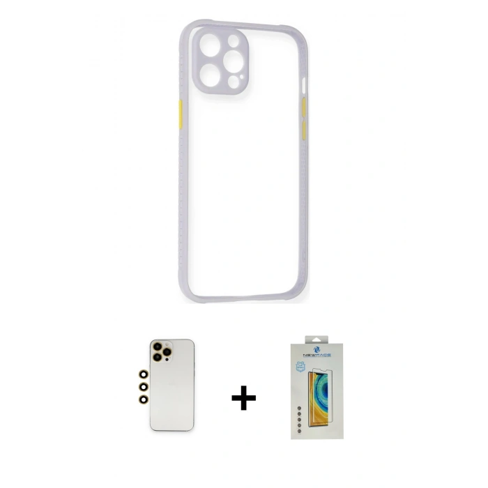 MARSİLYAN™- iPhone 12 Pro Max Kılıf Nova Asil Özel Seri - Siyah Polymer Nano Ekran Koruyucu + Gold Shine Kamera Lens