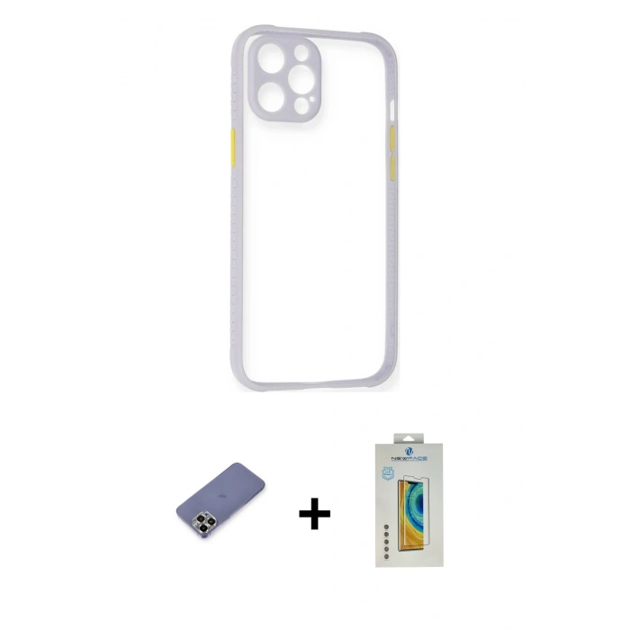 MARSİLYAN™- iPhone 12 Pro Max Kılıf Nova Asil Özel Seri - Siyah Polymer Nano Ekran Koruyucu + Metal Kamera Lens Koruma Cam - GD