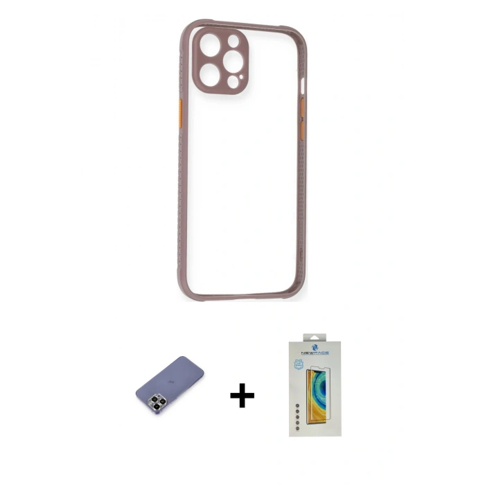 MARSİLYAN™- iPhone 12 Pro Max Kılıf Nova Asil Özel Seri - Siyah Polymer Nano Ekran Koruyucu + Metal Kamera Lens Koruma Cam - GD