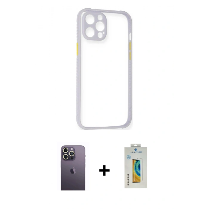 MARSİLYAN™- iPhone 12 Pro Max Kılıf Nova Asil Özel Seri - Siyah Polymer Nano Ekran Koruyucu + Neon Fosforlu Kamera Lens - BZ