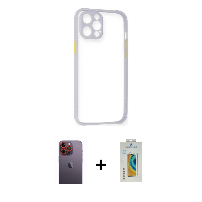 MARSİLYAN™- iPhone 12 Pro Max Kılıf Nova Asil Özel Seri - Siyah Polymer Nano Ekran Koruyucu + Neon Fosforlu Kamera Lens - TU