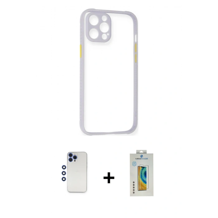 MARSİLYAN™- iPhone 12 Pro Max Kılıf Nova Asil Özel Seri - Siyah Polymer Nano Ekran Koruyucu + Shine Kamera Lens - LT