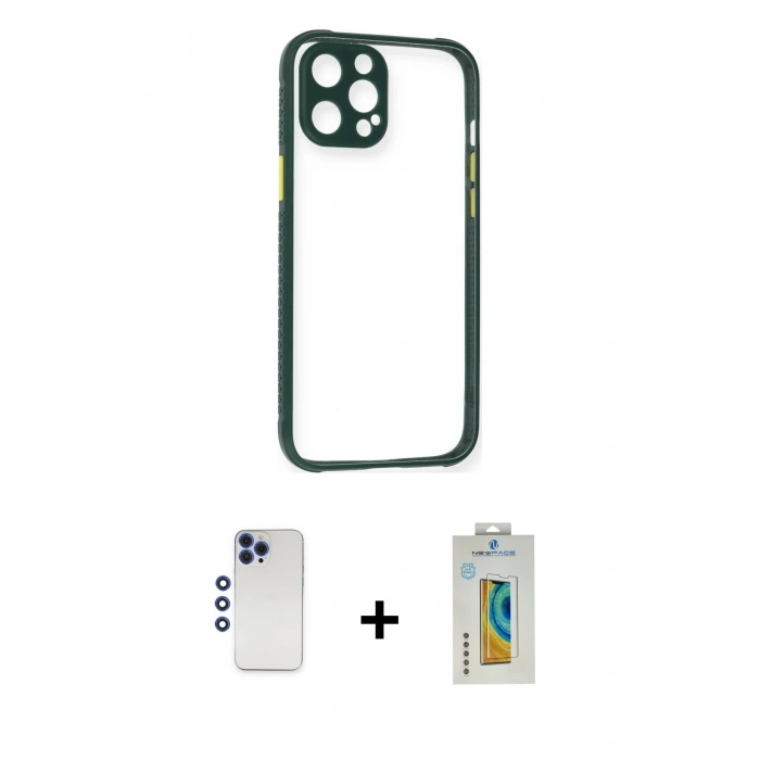 MARSİLYAN™- iPhone 12 Pro Max Kılıf Nova Asil Özel Seri - Siyah Polymer Nano Ekran Koruyucu + Shine Kamera Lens - LT