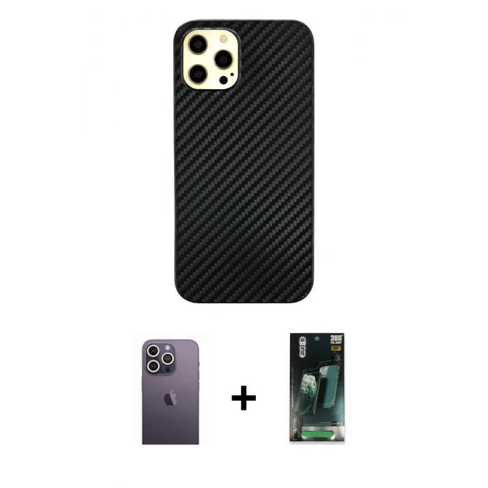MARSİLYAN™- iPhone 12 Pro Max Kılıf Nova Çizgi - Şeffaf 360 Full Body Arka Koruyucu + Neon Fosforlu Kamera Lens - BZ