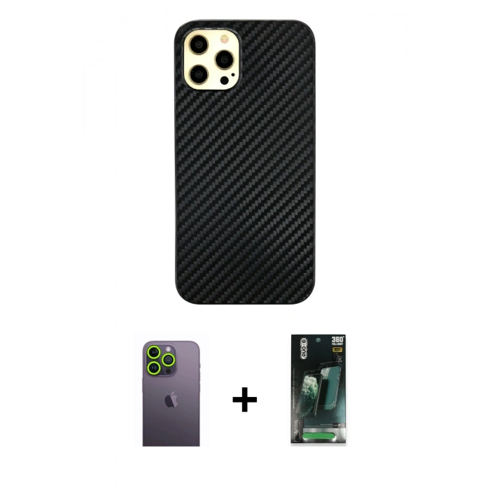 MARSİLYAN™- iPhone 12 Pro Max Kılıf Nova Çizgi - Şeffaf 360 Full Body Arka Koruyucu + Neon Fosforlu Kamera Lens - YL