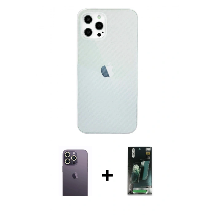 MARSİLYAN™- iPhone 12 Pro Max Kılıf Nova Çizgi - Şeffaf 360 Full Body Arka Koruyucu + Neon Fosforlu Kamera Lens - BZ