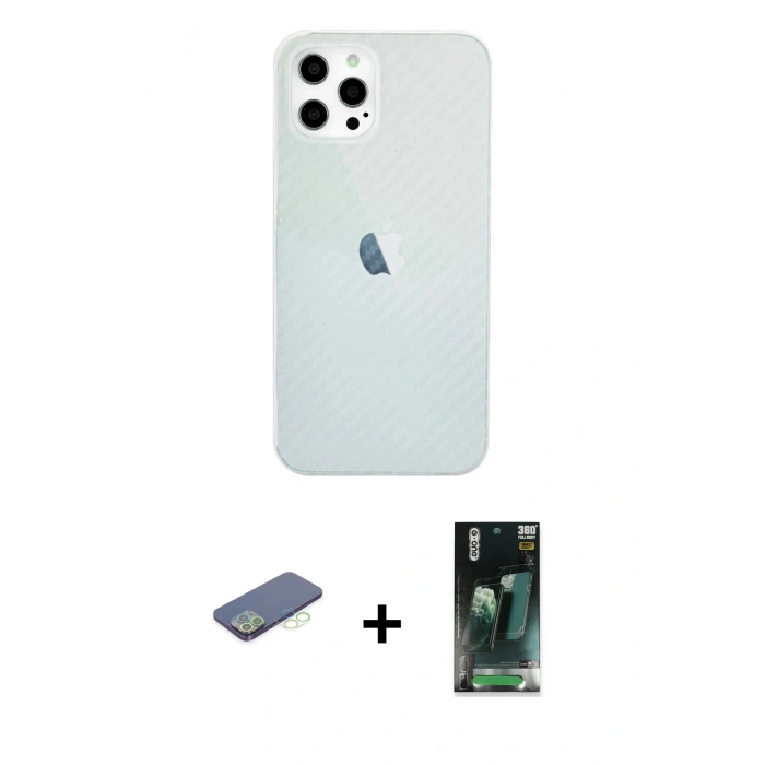 MARSİLYAN™- iPhone 12 Pro Max Kılıf Nova Çizgi - Şeffaf 360 Full Body Arka Koruyucu + Renkli Kamera Lens Koruma Cam - YL