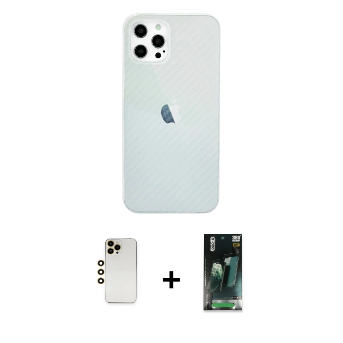 MARSİLYAN™- iPhone 12 Pro Max Kılıf Nova Çizgi - Şeffaf 360 Full Body Arka Koruyucu + Shine Kamera Lens - GD