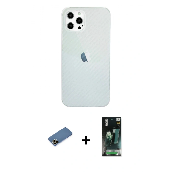 MARSİLYAN™- iPhone 12 Pro Max Kılıf Nova Çizgi - Şeffaf 360 Full Body Arka Koruyucu + Shine Kamera Lens Koruma Cam - GD