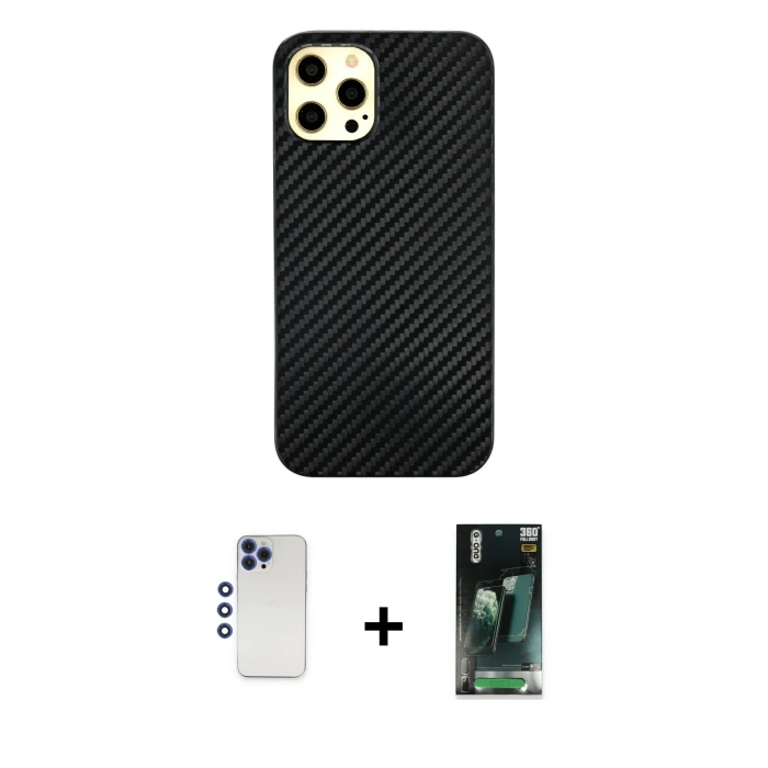 MARSİLYAN™- iPhone 12 Pro Max Kılıf Nova Çizgi - Şeffaf 360 Full Body Arka Koruyucu + Shine Kamera Lens - LT