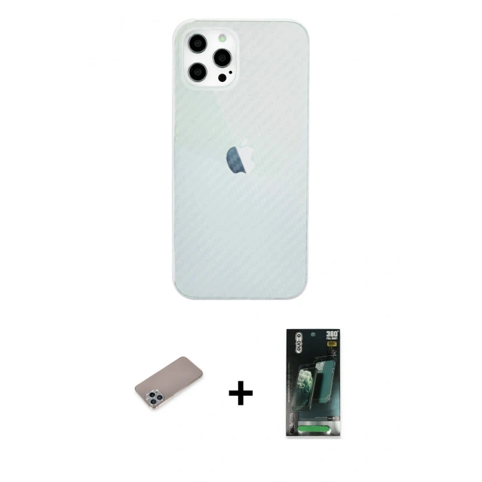MARSİLYAN™- iPhone 12 Pro Max Kılıf Nova Çizgi - Şeffaf 360 Full Body Arka Koruyucu + Shine Kamera Lens Koruma Cam - SABE
