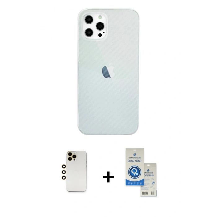 MARSİLYAN™- iPhone 12 Pro Max Kılıf Nova Çizgi - Şeffaf Royal Nano Ekran Koruyucu + Shine Kamera Lens - GD