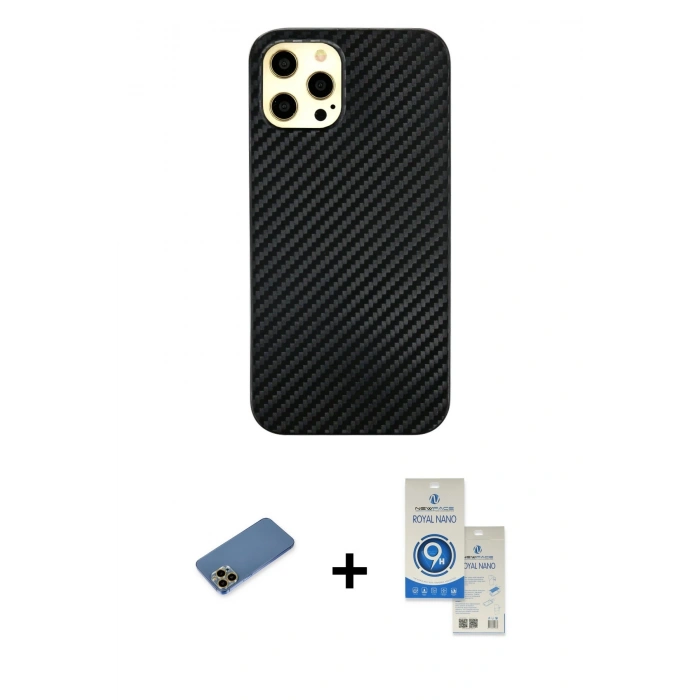 MARSİLYAN™- iPhone 12 Pro Max Kılıf Nova Çizgi - Şeffaf Royal Nano Ekran Koruyucu + Shine Kamera Lens Koruma Cam - GD