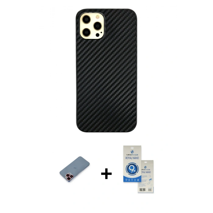 MARSİLYAN™- iPhone 12 Pro Max Kılıf Nova Çizgi - Şeffaf Royal Nano Ekran Koruyucu + Metal Kamera Lens Koruma Cam - KI