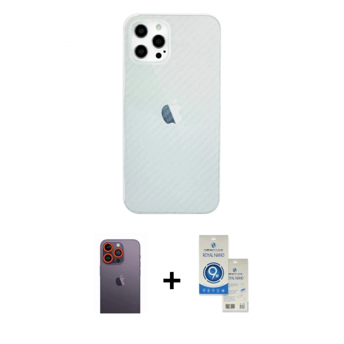 MARSİLYAN™- iPhone 12 Pro Max Kılıf Nova Çizgi - Şeffaf Royal Nano Ekran Koruyucu + Neon Fosforlu Kamera Lens - TU