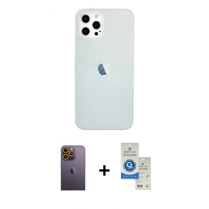 MARSİLYAN™- iPhone 12 Pro Max Kılıf Nova Çizgi - Şeffaf Royal Nano Ekran Koruyucu + Neon Fosforlu Kamera Lens - SI