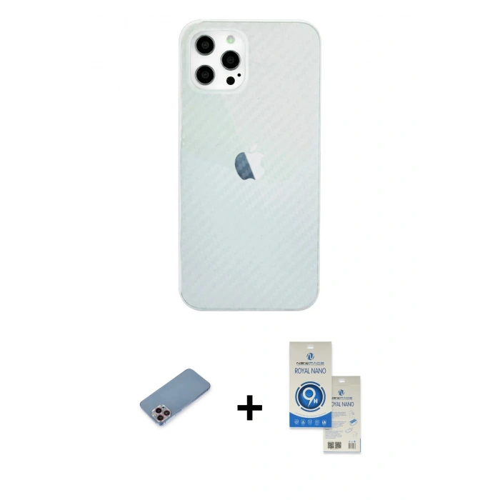 MARSİLYAN™- iPhone 12 Pro Max Kılıf Nova Çizgi - Şeffaf Royal Nano Ekran Koruyucu + Pembe Shine Kamera Lens Koruma Cam