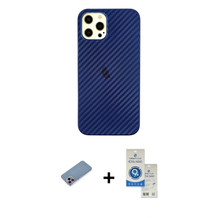 MARSİLYAN™- iPhone 12 Pro Max Kılıf Nova Çizgi - Şeffaf Royal Nano Ekran Koruyucu + Pembe Shine Kamera Lens Koruma Cam