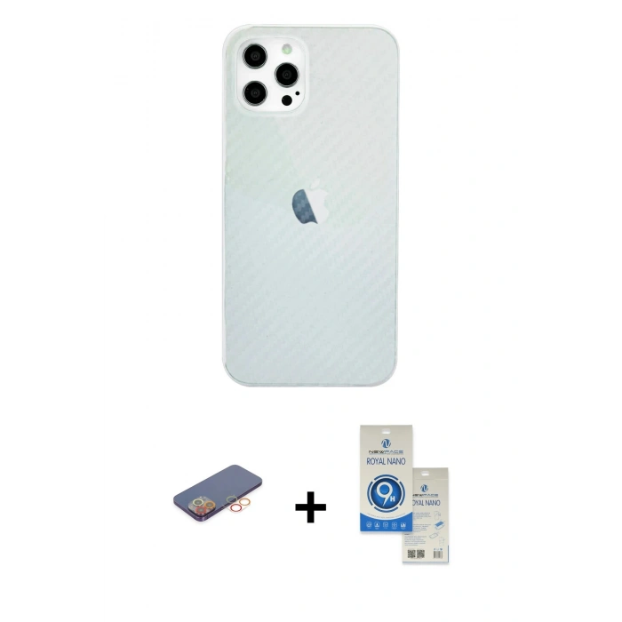 MARSİLYAN™- iPhone 12 Pro Max Kılıf Nova Çizgi - Şeffaf Royal Nano Ekran Koruyucu + Renkli Kamera Lens Koruma Cam - TU
