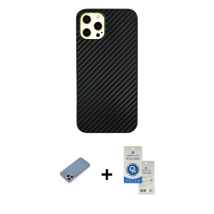 MARSİLYAN™- iPhone 12 Pro Max Kılıf Nova Çizgi - Şeffaf Royal Nano Ekran Koruyucu + Shine Kamera Lens Koruma Cam - GI