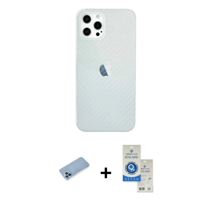 MARSİLYAN™- iPhone 12 Pro Max Kılıf Nova Çizgi - Şeffaf Royal Nano Ekran Koruyucu + Shine Kamera Lens Koruma Cam - MI