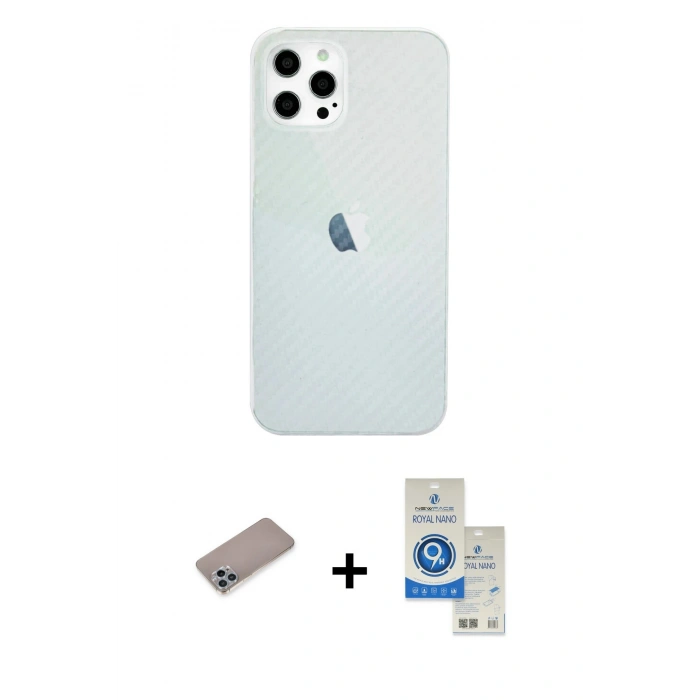 MARSİLYAN™- iPhone 12 Pro Max Kılıf Nova Çizgi - Şeffaf Royal Nano Ekran Koruyucu + Shine Kamera Lens Koruma Cam - SABE