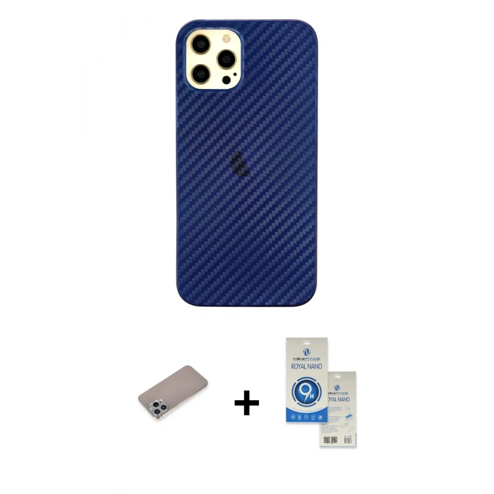 MARSİLYAN™- iPhone 12 Pro Max Kılıf Nova Çizgi - Şeffaf Royal Nano Ekran Koruyucu + Shine Kamera Lens Koruma Cam - SABE