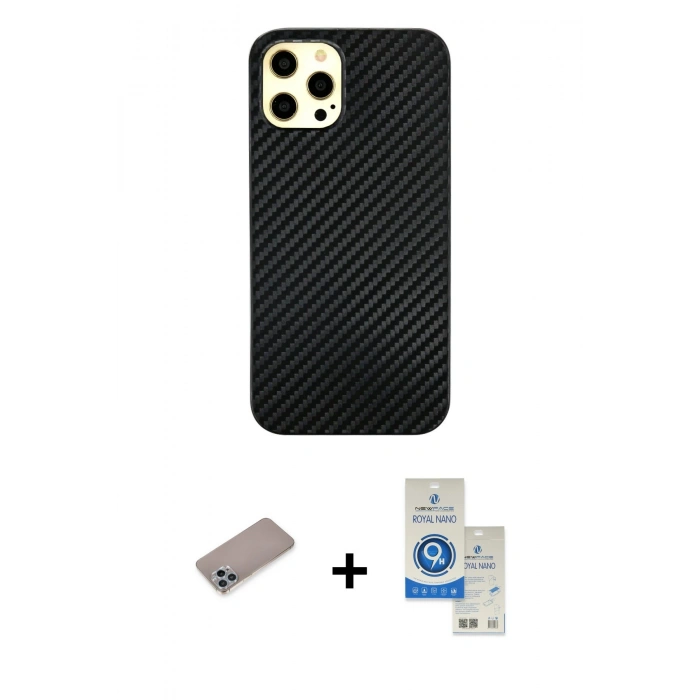MARSİLYAN™- iPhone 12 Pro Max Kılıf Nova Çizgi - Şeffaf Royal Nano Ekran Koruyucu + Shine Kamera Lens Koruma Cam - SABE